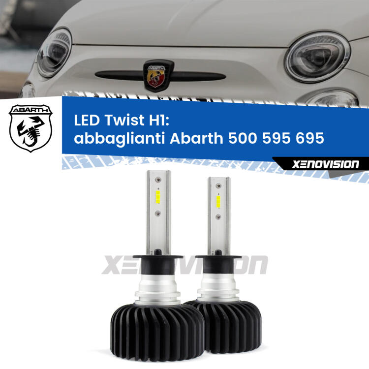 <strong>Kit abbaglianti LED</strong> H1 per <strong>Abarth 500 595 695</strong>  2008 -2014. Compatte, impermeabili, senza ventola: praticamente indistruttibili. Top Quality.