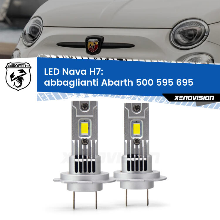 <strong>Abbaglianti LED no-spie per Abarth 500 595 695</strong>  2015 -2022. Coppia lampade <strong>H7</strong> modello Nava canbus, raffreddate a ventola.