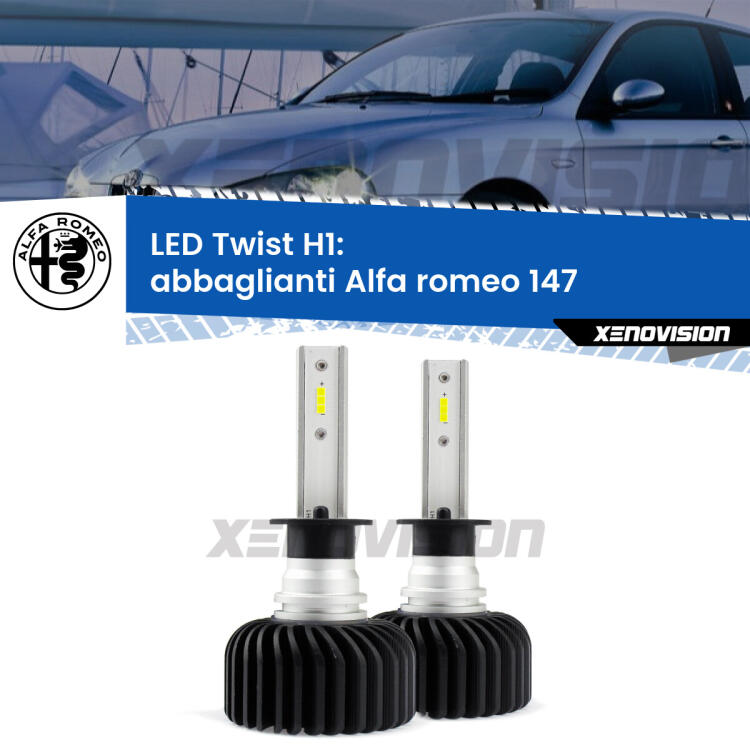 <strong>Kit abbaglianti LED</strong> H1 per <strong>Alfa romeo 147</strong>  2005 -2010. Compatte, impermeabili, senza ventola: praticamente indistruttibili. Top Quality.