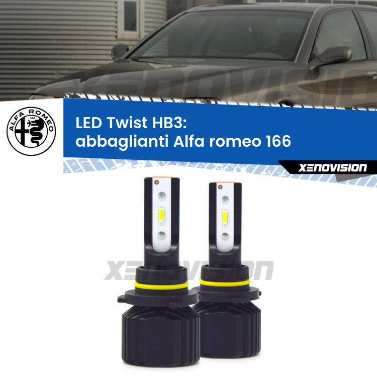 <strong>Kit abbaglianti LED</strong> HB3 per <strong>Alfa romeo 166</strong>  1998 -2007. Compatte, impermeabili, senza ventola: praticamente indistruttibili. Top Quality.