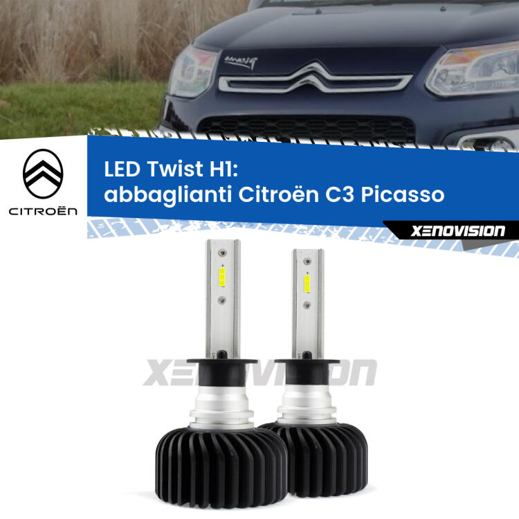 <strong>Kit abbaglianti LED</strong> H1 per <strong>Citroën C3 Picasso</strong>  2009 -2016. Compatte, impermeabili, senza ventola: praticamente indistruttibili. Top Quality.