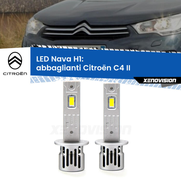 <strong>Abbaglianti LED no-spie per Citroën C4</strong> II prima serie. Coppia lampade <strong> H1</strong> modello Nava canbus, raffreddate a ventola.