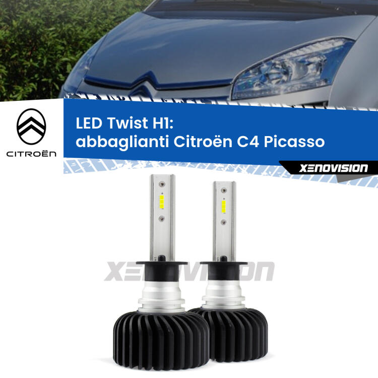<strong>Kit abbaglianti LED</strong> H1 per <strong>Citroën C4 Picasso</strong>  2006 -2013. Compatte, impermeabili, senza ventola: praticamente indistruttibili. Top Quality.