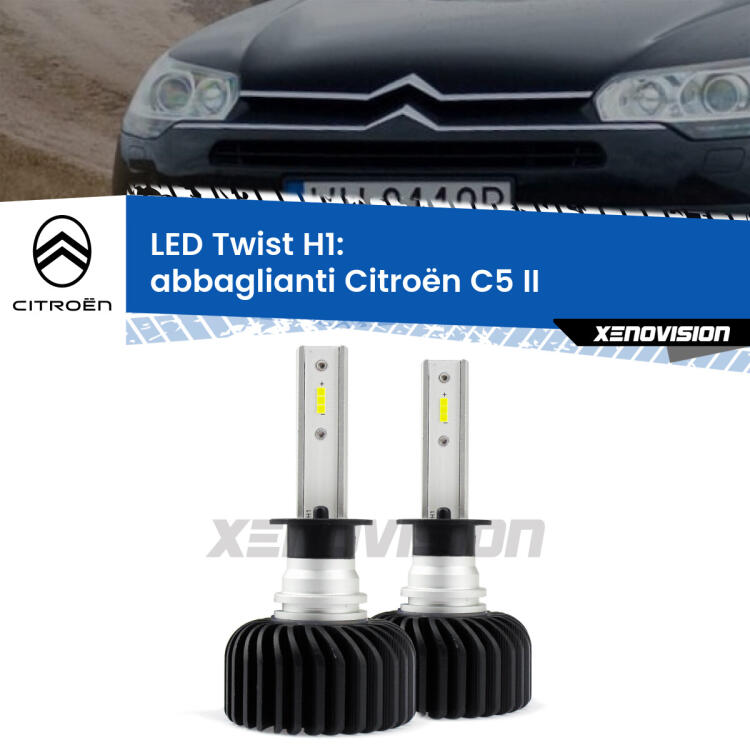 <strong>Kit abbaglianti LED</strong> H1 per <strong>Citroën C5</strong> II 2008 -2014. Compatte, impermeabili, senza ventola: praticamente indistruttibili. Top Quality.