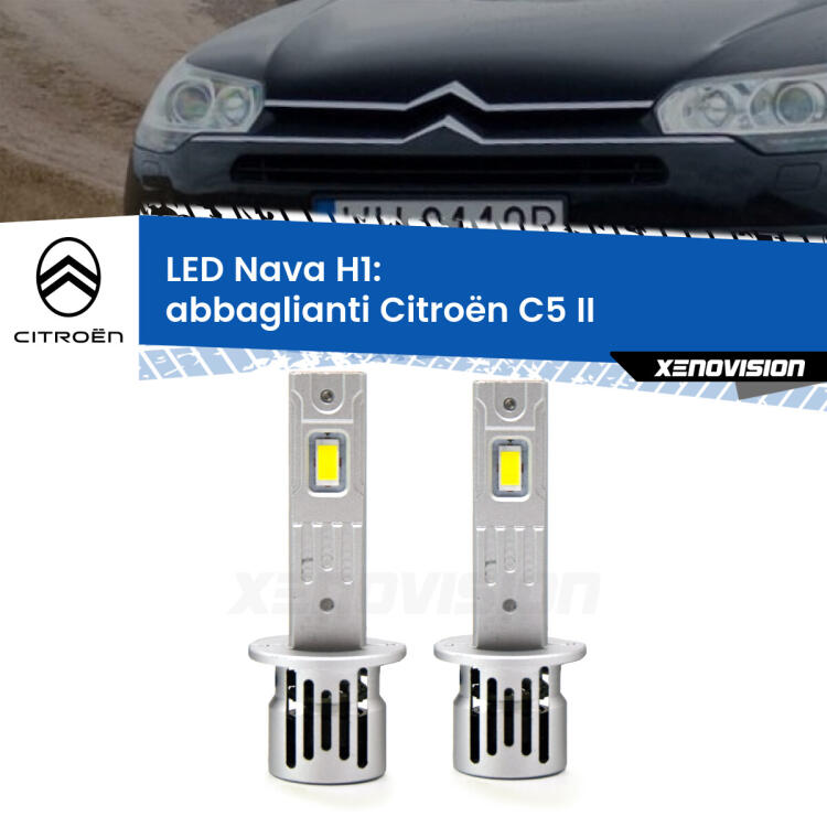 <strong>Abbaglianti LED no-spie per Citroën C5</strong> II 2008 -2014. Coppia lampade <strong> H1</strong> modello Nava canbus, raffreddate a ventola.