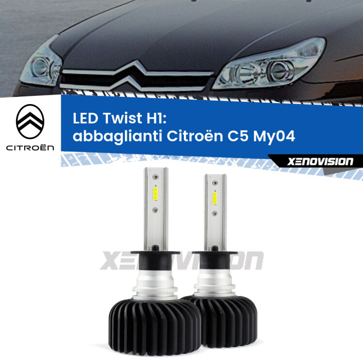 <strong>Kit abbaglianti LED</strong> H1 per <strong>Citroën C5</strong> My04 2004 -2008. Compatte, impermeabili, senza ventola: praticamente indistruttibili. Top Quality.