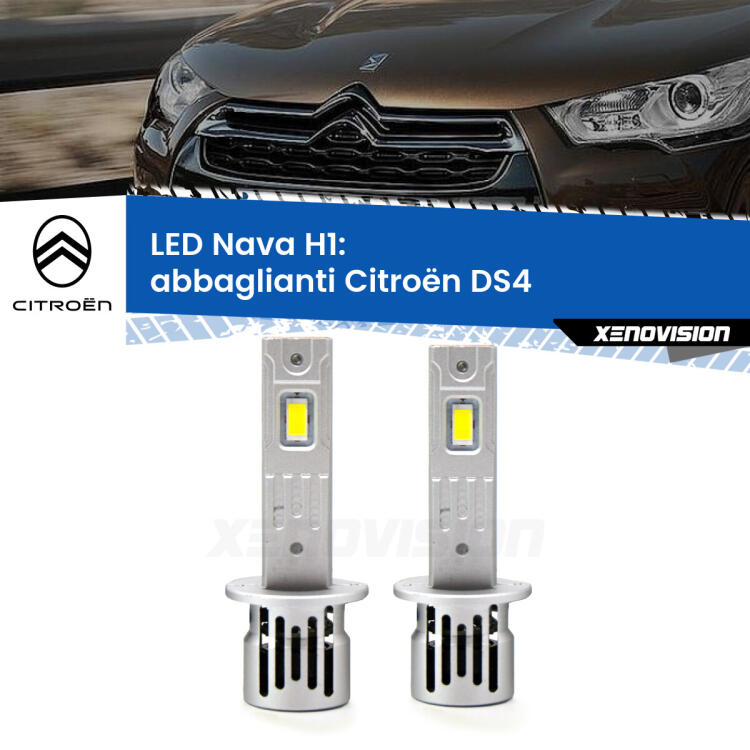 <strong>Abbaglianti LED no-spie per Citroën DS4</strong>  2011 -2015. Coppia lampade <strong> H1</strong> modello Nava canbus, raffreddate a ventola.