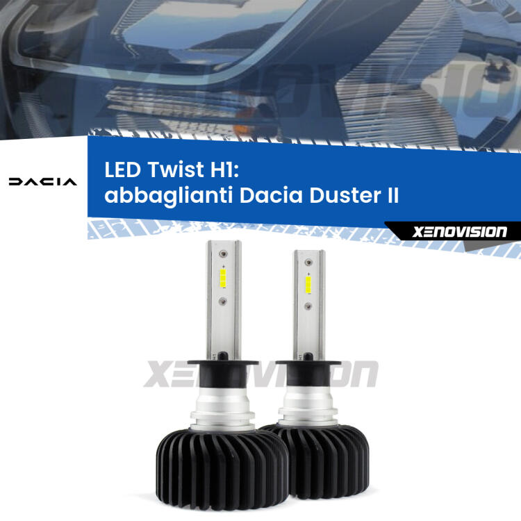 <strong>Kit abbaglianti LED</strong> H1 per <strong>Dacia Duster</strong> II prima serie. Compatte, impermeabili, senza ventola: praticamente indistruttibili. Top Quality.