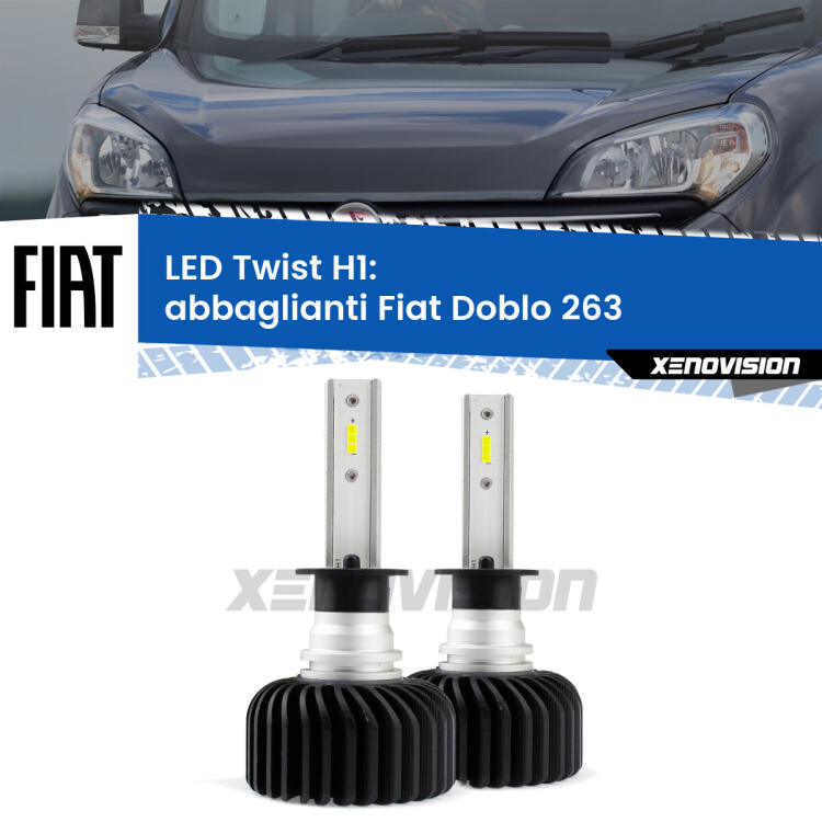 <strong>Kit abbaglianti LED</strong> H1 per <strong>Fiat Doblo</strong> 263 2010 -2014. Compatte, impermeabili, senza ventola: praticamente indistruttibili. Top Quality.