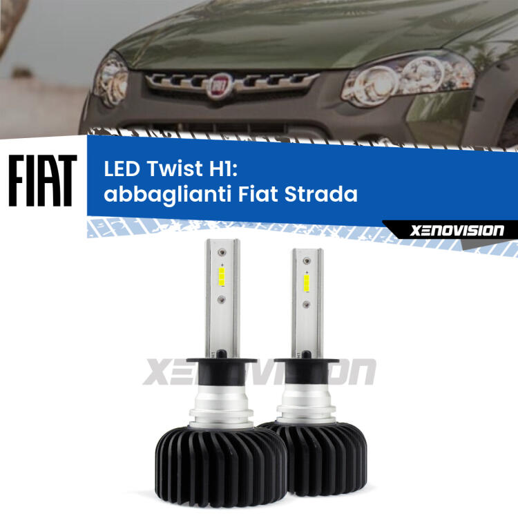 <strong>Kit abbaglianti LED</strong> H1 per <strong>Fiat Strada</strong>  a parabola doppia. Compatte, impermeabili, senza ventola: praticamente indistruttibili. Top Quality.