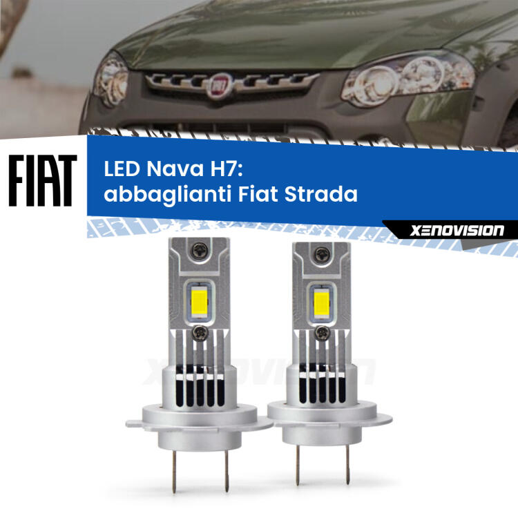 <strong>Abbaglianti LED no-spie per Fiat Strada</strong>  a parabola doppia. Coppia lampade <strong>H7</strong> modello Nava canbus, raffreddate a ventola.