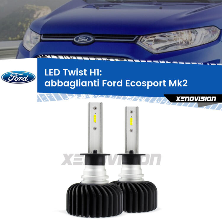 <strong>Kit abbaglianti LED</strong> H1 per <strong>Ford Ecosport</strong> II 2018 -2016. Compatte, impermeabili, senza ventola: praticamente indistruttibili. Top Quality.
