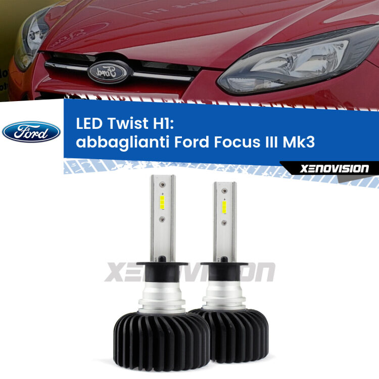 <strong>Kit abbaglianti LED</strong> H1 per <strong>Ford Focus</strong> Mk3 senza luci diurne. Compatte, impermeabili, senza ventola: praticamente indistruttibili. Top Quality.