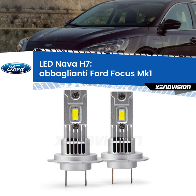<strong>Abbaglianti LED no-spie per Ford Focus</strong>  con fari Xenon. Coppia lampade <strong>H7</strong> modello Nava canbus, raffreddate a ventola.