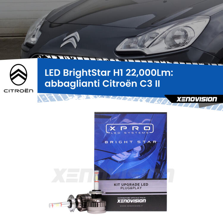 <strong>Kit LED abbaglianti per Citroën C3</strong> II 2009 -2016. </strong>Due lampade Canbus H1 Brightstar da 22,000 Lumen. Qualità Massima.