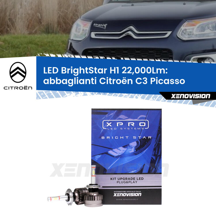 <strong>Kit LED abbaglianti per Citroën C3 Picasso</strong>  2009 -2016. </strong>Due lampade Canbus H1 Brightstar da 22,000 Lumen. Qualità Massima.