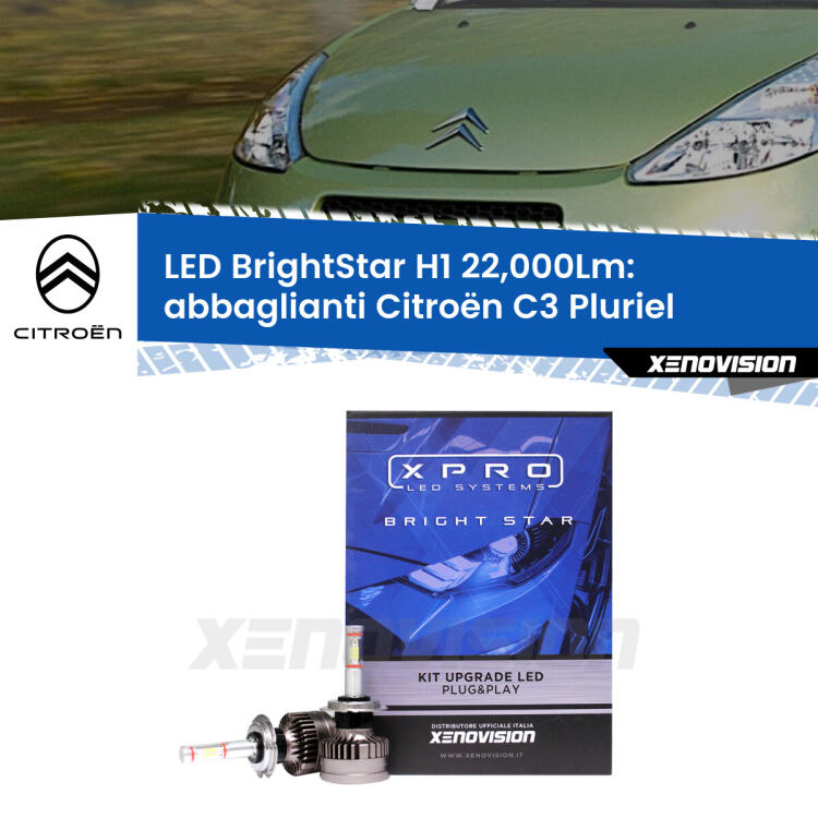 <strong>Kit LED abbaglianti per Citroën C3 Pluriel</strong>  2003 -2010. </strong>Due lampade Canbus H1 Brightstar da 22,000 Lumen. Qualità Massima.