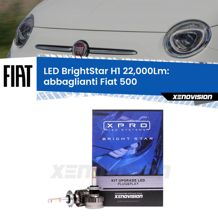 <strong>Kit LED abbaglianti per Fiat 500</strong>  2007 -2014. </strong>Due lampade Canbus H1 Brightstar da 22,000 Lumen. Qualità Massima.