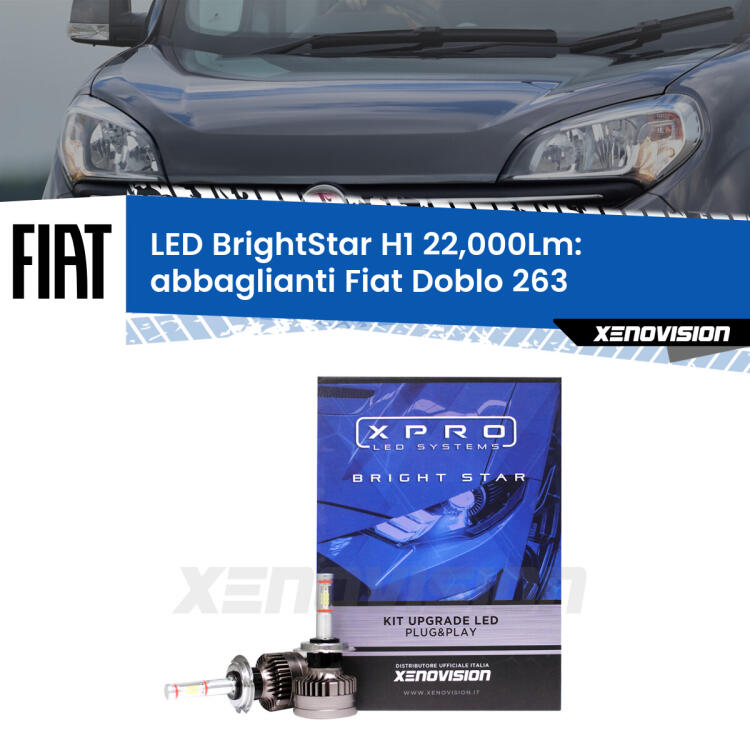 <strong>Kit LED abbaglianti per Fiat Doblo</strong> 263 2010 -2014. </strong>Due lampade Canbus H1 Brightstar da 22,000 Lumen. Qualità Massima.