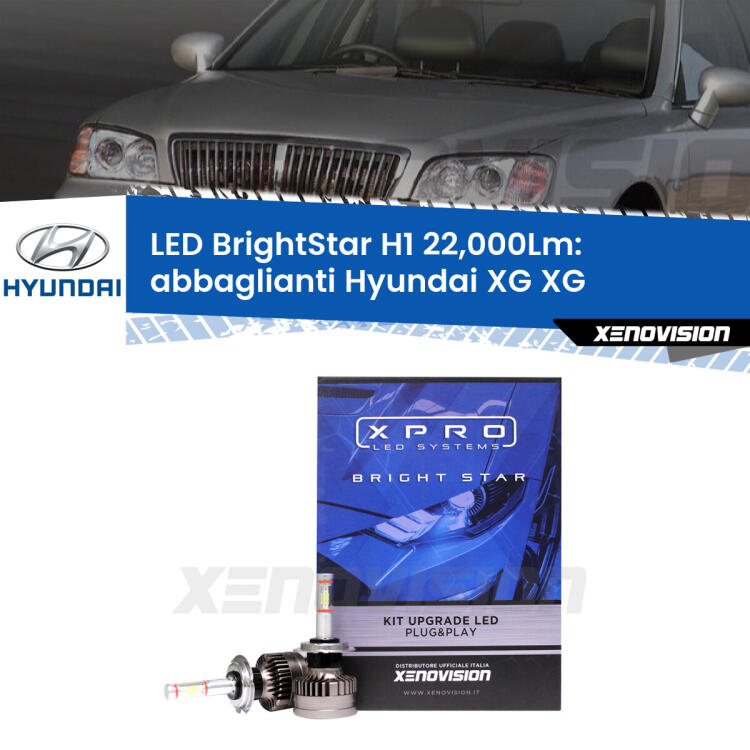 <strong>Kit LED abbaglianti per Hyundai XG</strong> XG 1998 -2005. </strong>Due lampade Canbus H1 Brightstar da 22,000 Lumen. Qualità Massima.