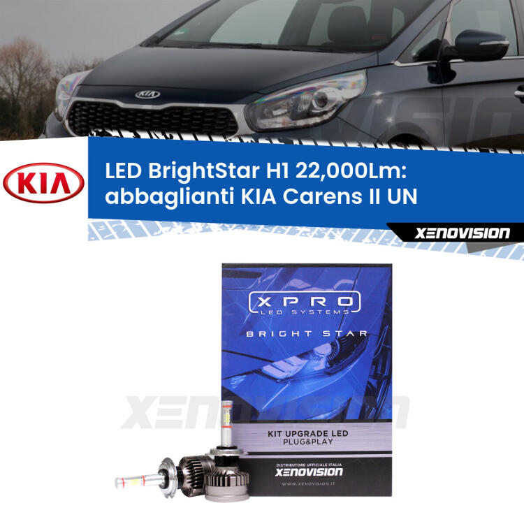 <strong>Kit LED abbaglianti per KIA Carens II</strong> UN 2006 -2011. </strong>Due lampade Canbus H1 Brightstar da 22,000 Lumen. Qualità Massima.