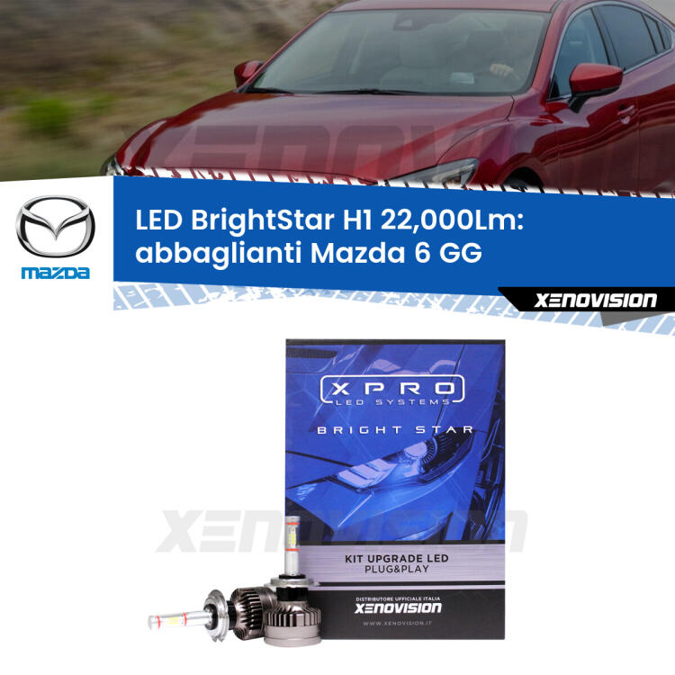 <strong>Kit LED abbaglianti per Mazda 6</strong> GG 2002 -2007. </strong>Due lampade Canbus H1 Brightstar da 22,000 Lumen. Qualità Massima.