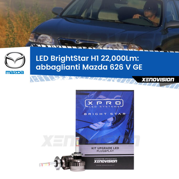 <strong>Kit LED abbaglianti per Mazda 626 V</strong> GE 1992 -1997. </strong>Due lampade Canbus H1 Brightstar da 22,000 Lumen. Qualità Massima.