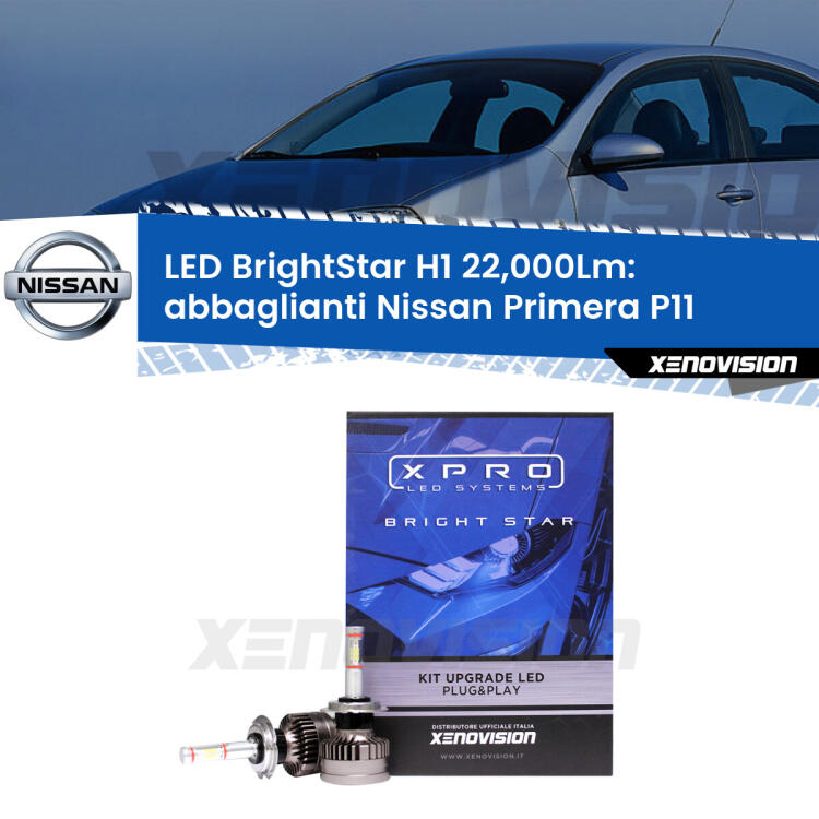 <strong>Kit LED abbaglianti per Nissan Primera</strong> P11 1996 -2001. </strong>Due lampade Canbus H1 Brightstar da 22,000 Lumen. Qualità Massima.