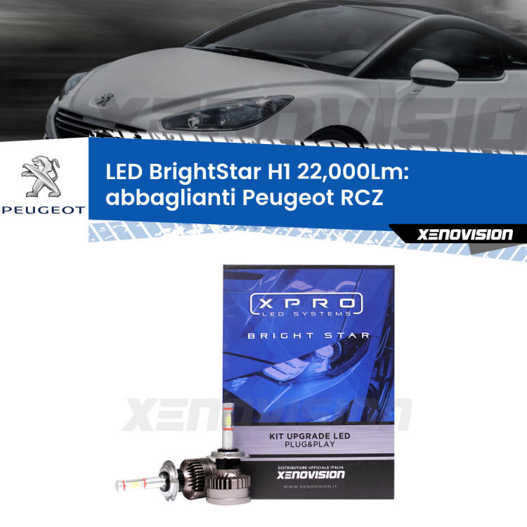 <strong>Kit LED abbaglianti per Peugeot RCZ</strong>  2010 -2015. </strong>Due lampade Canbus H1 Brightstar da 22,000 Lumen. Qualità Massima.