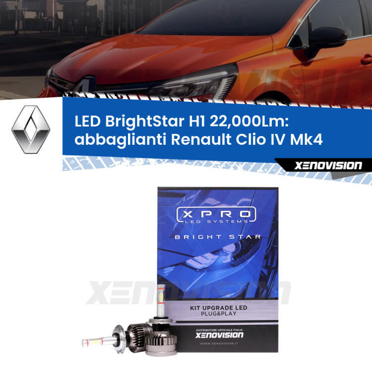 <strong>Kit LED abbaglianti per Renault Clio IV</strong>  2012 -2018. </strong>Due lampade Canbus H1 Brightstar da 22,000 Lumen. Qualità Massima.