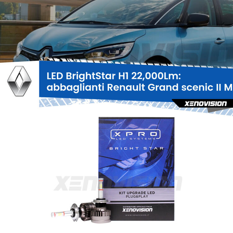 <strong>Kit LED abbaglianti per Renault Grand scenic II</strong> Mk2 2004 -2009. </strong>Due lampade Canbus H1 Brightstar da 22,000 Lumen. Qualità Massima.
