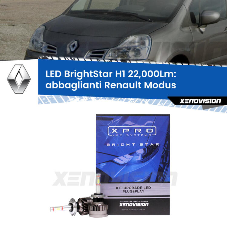 <strong>Kit LED abbaglianti per Renault Modus</strong>  2004 -2012. </strong>Due lampade Canbus H1 Brightstar da 22,000 Lumen. Qualità Massima.