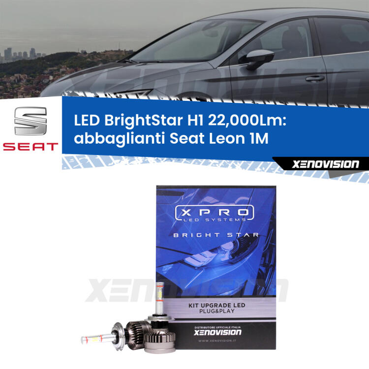 <strong>Kit LED abbaglianti per Seat Leon</strong> 1M 1999 -2006. </strong>Due lampade Canbus H1 Brightstar da 22,000 Lumen. Qualità Massima.