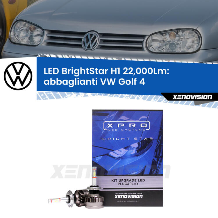 <strong>Kit LED abbaglianti per VW Golf 4</strong>  1997 -2005. </strong>Due lampade Canbus H1 Brightstar da 22,000 Lumen. Qualità Massima.