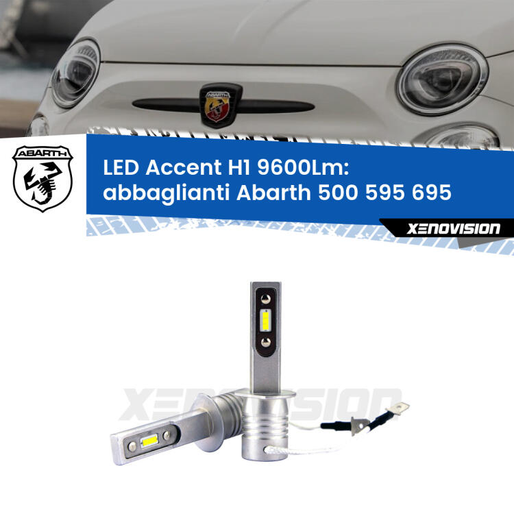 <strong>Kit LED Abbaglianti per Abarth 500 595 695</strong>  2008 -2014.</strong> Coppia lampade <strong>H1</strong> senza ventola e ultracompatte per installazioni in fari senza spazi.
