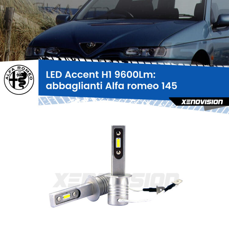 <strong>Kit LED Abbaglianti per Alfa romeo 145</strong>  1994 -2001.</strong> Coppia lampade <strong>H1</strong> senza ventola e ultracompatte per installazioni in fari senza spazi.