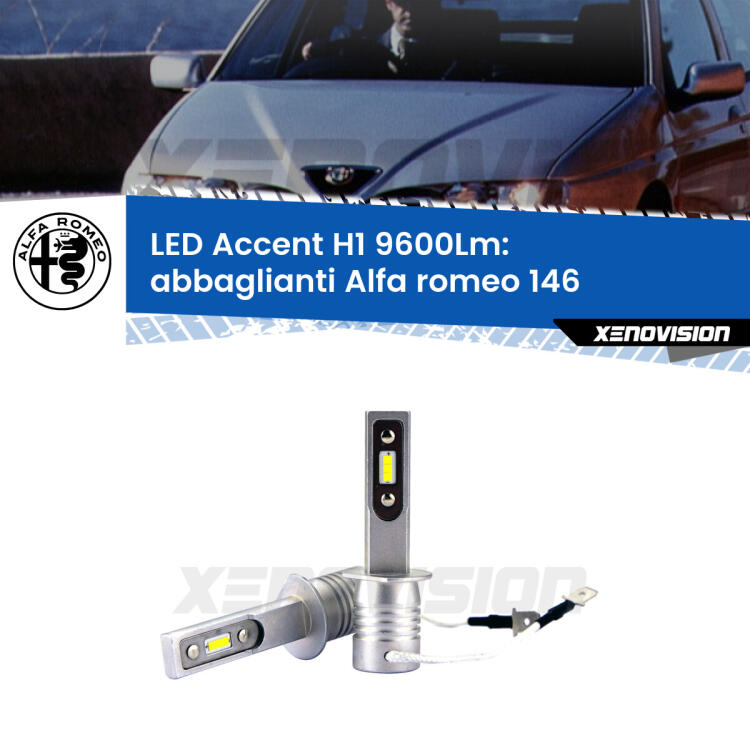 <strong>Kit LED Abbaglianti per Alfa romeo 146</strong>  1994 -2001.</strong> Coppia lampade <strong>H1</strong> senza ventola e ultracompatte per installazioni in fari senza spazi.