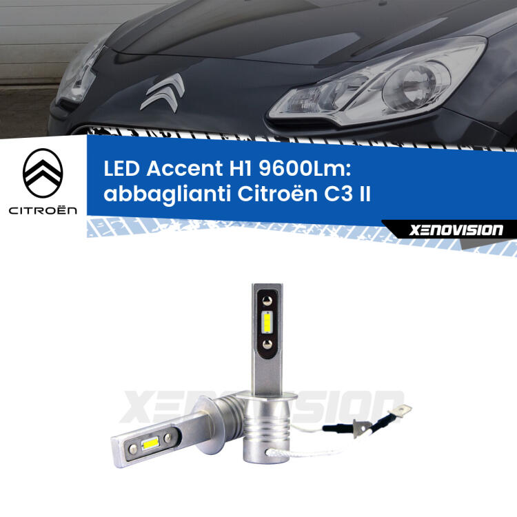<strong>Kit LED Abbaglianti per Citroën C3</strong> II 2009 -2016.</strong> Coppia lampade <strong>H1</strong> senza ventola e ultracompatte per installazioni in fari senza spazi.