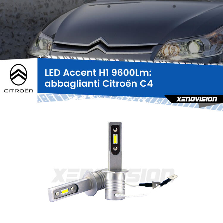 <strong>Kit LED Abbaglianti per Citroën C4</strong>  2004 -2011.</strong> Coppia lampade <strong>H1</strong> senza ventola e ultracompatte per installazioni in fari senza spazi.