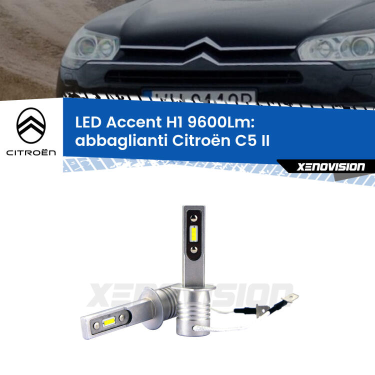 <strong>Kit LED Abbaglianti per Citroën C5</strong> II 2008 -2014.</strong> Coppia lampade <strong>H1</strong> senza ventola e ultracompatte per installazioni in fari senza spazi.