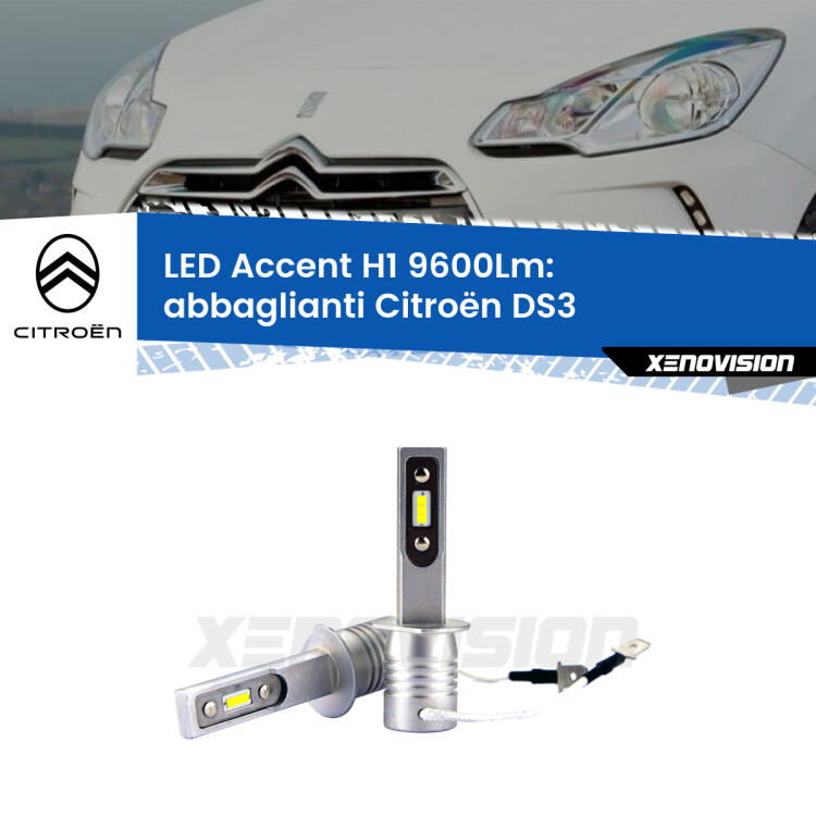 <strong>Kit LED Abbaglianti per Citroën DS3</strong>  2009 -2015.</strong> Coppia lampade <strong>H1</strong> senza ventola e ultracompatte per installazioni in fari senza spazi.