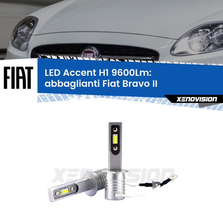 <strong>Kit LED Abbaglianti per Fiat Bravo II</strong>  2006 -2014.</strong> Coppia lampade <strong>H1</strong> senza ventola e ultracompatte per installazioni in fari senza spazi.