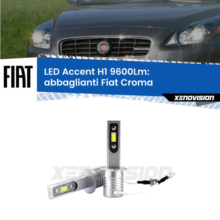 <strong>Kit LED Abbaglianti per Fiat Croma</strong>  2005 -2010.</strong> Coppia lampade <strong>H1</strong> senza ventola e ultracompatte per installazioni in fari senza spazi.