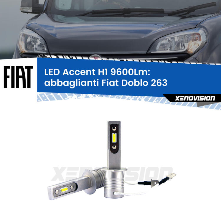 <strong>Kit LED Abbaglianti per Fiat Doblo</strong> 263 2010 -2014.</strong> Coppia lampade <strong>H1</strong> senza ventola e ultracompatte per installazioni in fari senza spazi.