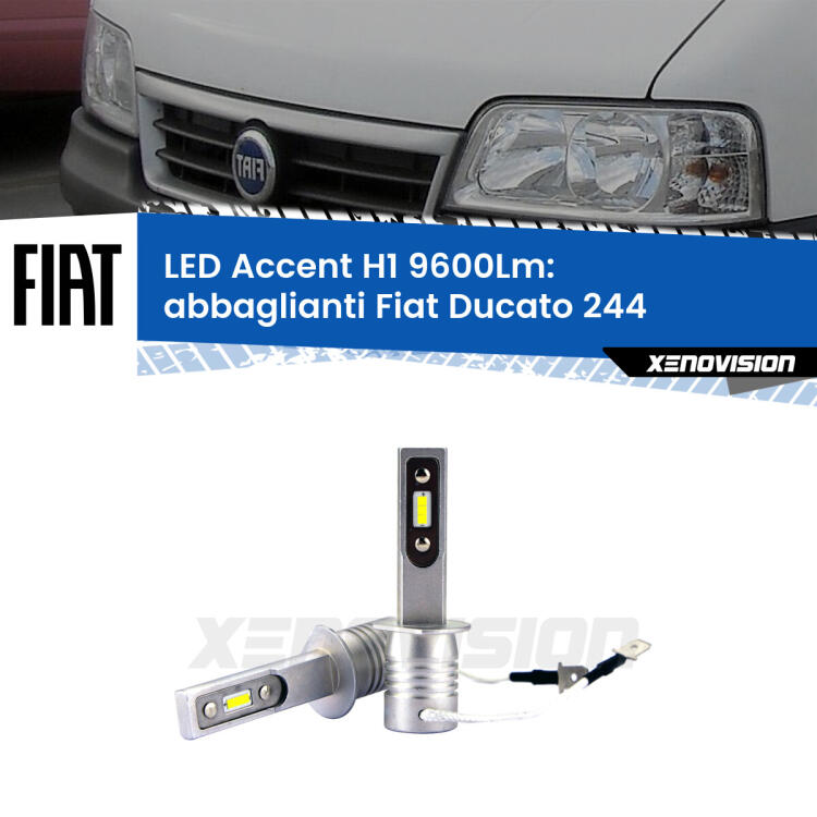 <strong>Kit LED Abbaglianti per Fiat Ducato</strong> 244 2002 -2006.</strong> Coppia lampade <strong>H1</strong> senza ventola e ultracompatte per installazioni in fari senza spazi.