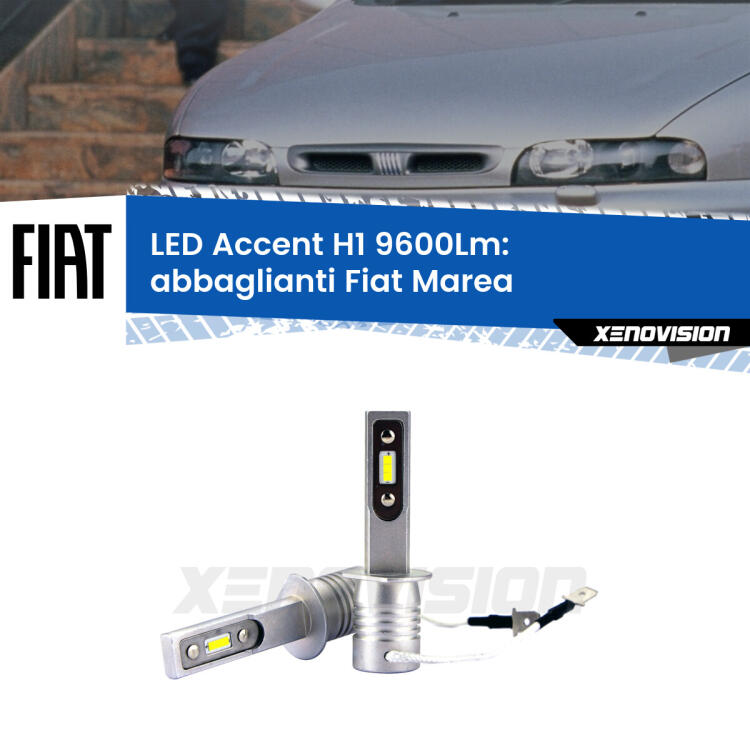 <strong>Kit LED Abbaglianti per Fiat Marea</strong>  1996 -2002.</strong> Coppia lampade <strong>H1</strong> senza ventola e ultracompatte per installazioni in fari senza spazi.
