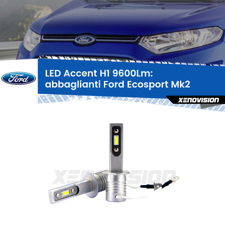 <strong>Kit LED Abbaglianti per Ford Ecosport</strong> II 2018 -2016.</strong> Coppia lampade <strong>H1</strong> senza ventola e ultracompatte per installazioni in fari senza spazi.