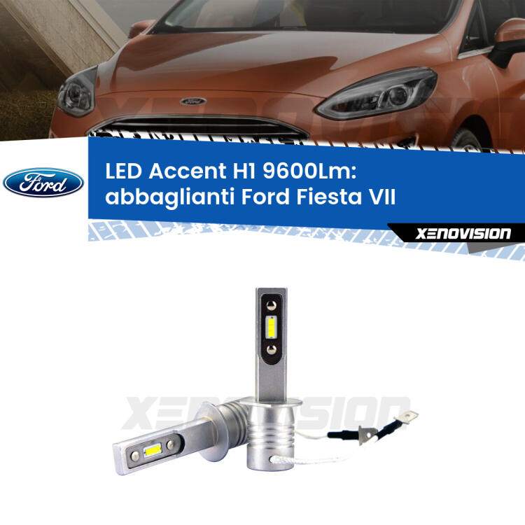 <strong>Kit LED Abbaglianti per Ford Fiesta</strong> Mk7 restyling.</strong> Coppia lampade <strong>H1</strong> senza ventola e ultracompatte per installazioni in fari senza spazi.