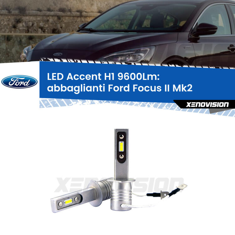 <strong>Kit LED Abbaglianti per Ford Focus</strong> Mk2 2004 -2011.</strong> Coppia lampade <strong>H1</strong> senza ventola e ultracompatte per installazioni in fari senza spazi.