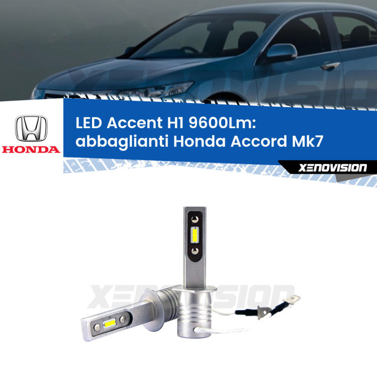 <strong>Kit LED Abbaglianti per Honda Accord</strong> Mk7 2002 -2007.</strong> Coppia lampade <strong>H1</strong> senza ventola e ultracompatte per installazioni in fari senza spazi.